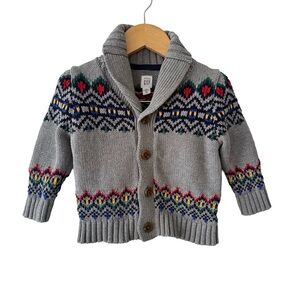 GAP Kids Gray Patterned Knit Cardigan Sweater 12-18 Months